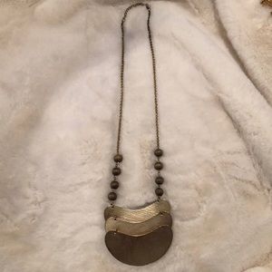 Gold Statement Necklace with Wooden Detail